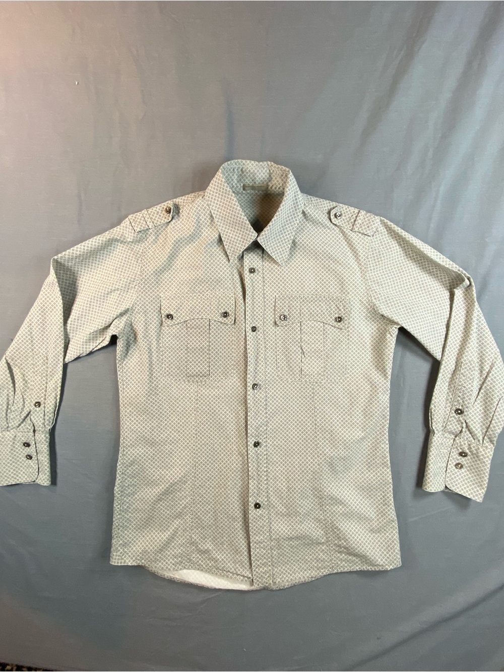 Rare Vintage Bottega Venetia Men's Light Beige Patterned Button-Up Shirt